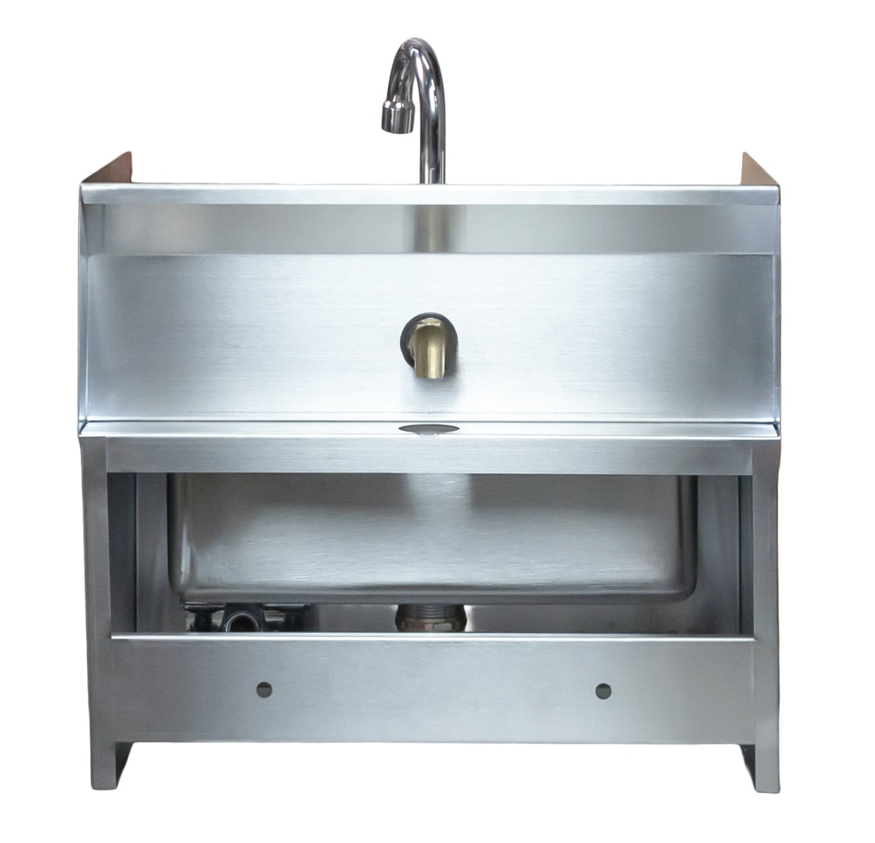 Omcan 46512 18 In. Wall Mount Hand Sink with Knee Valve and Side Splashes, 14 x 10 In. Bowl