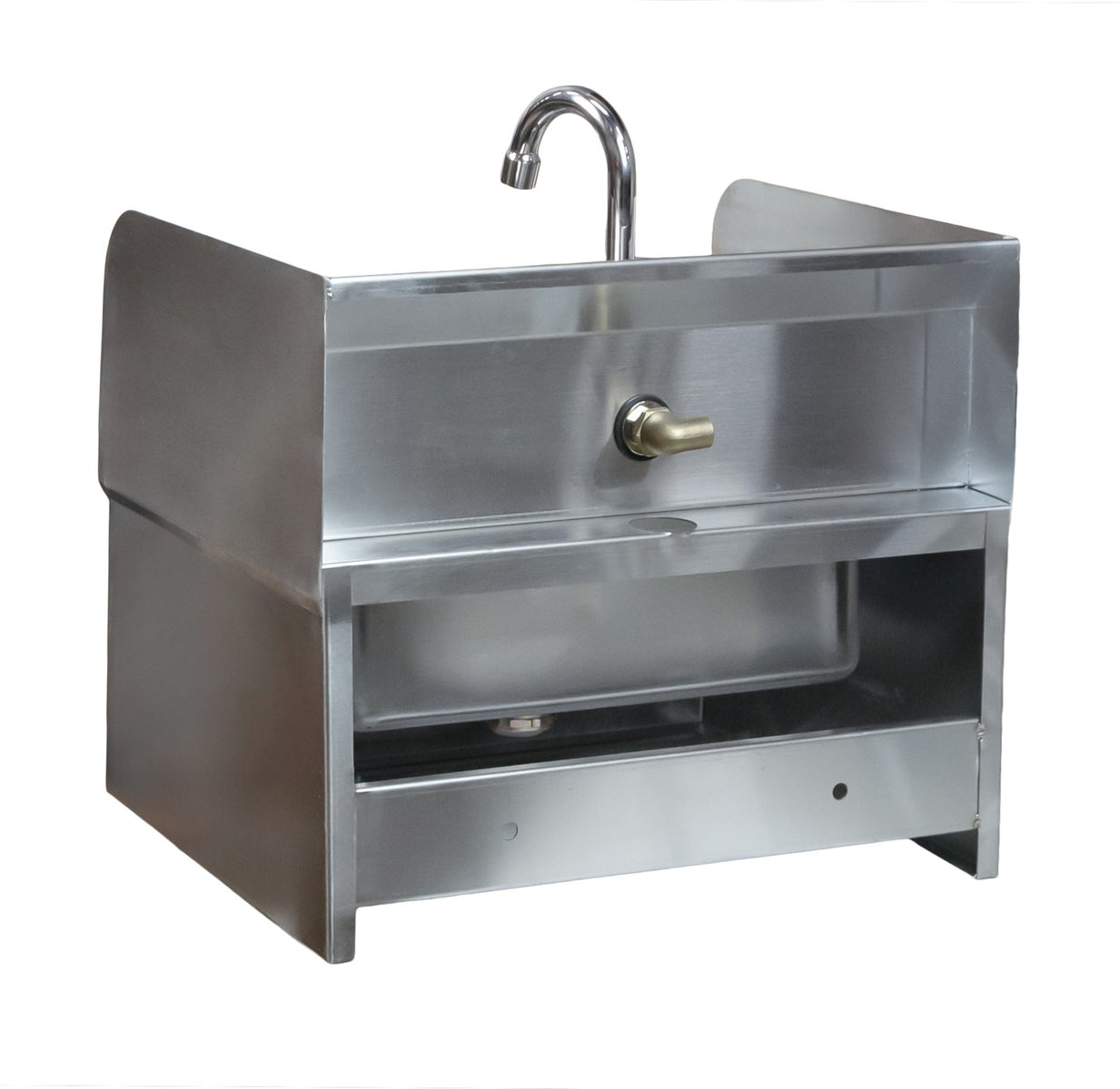 Omcan 46512 18 In. Wall Mount Hand Sink with Knee Valve and Side Splashes, 14 x 10 In. Bowl
