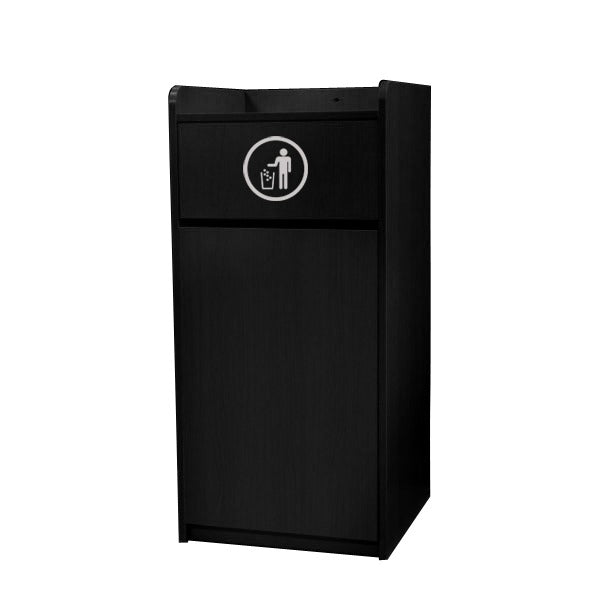 Omcan 46584 36 Gallon Cabinet Style Trash Receptacle, Swing Door, Food Tray Holder Top, Black