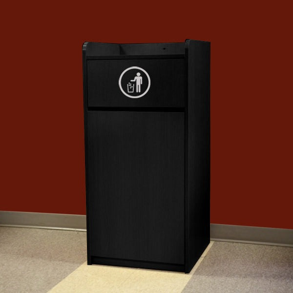 Omcan 46584 36 Gallon Cabinet Style Trash Receptacle, Swing Door, Food Tray Holder Top, Black