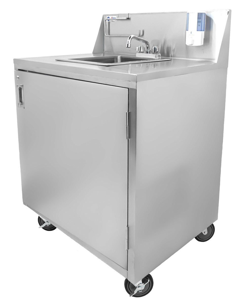 Omcan 46788 34 In. Portable Hand Sink with Water Heater and Pump, Fresh and Waste Tanks, Casters