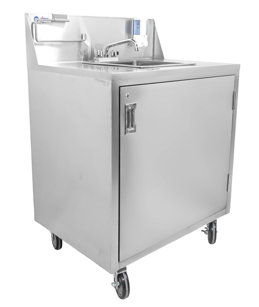 Omcan 46788 34 In. Portable Hand Sink with Water Heater and Pump, Fresh and Waste Tanks, Casters
