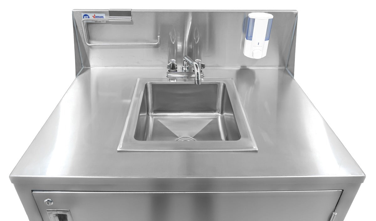 Omcan 46788 34 In. Portable Hand Sink with Water Heater and Pump, Fresh and Waste Tanks, Casters