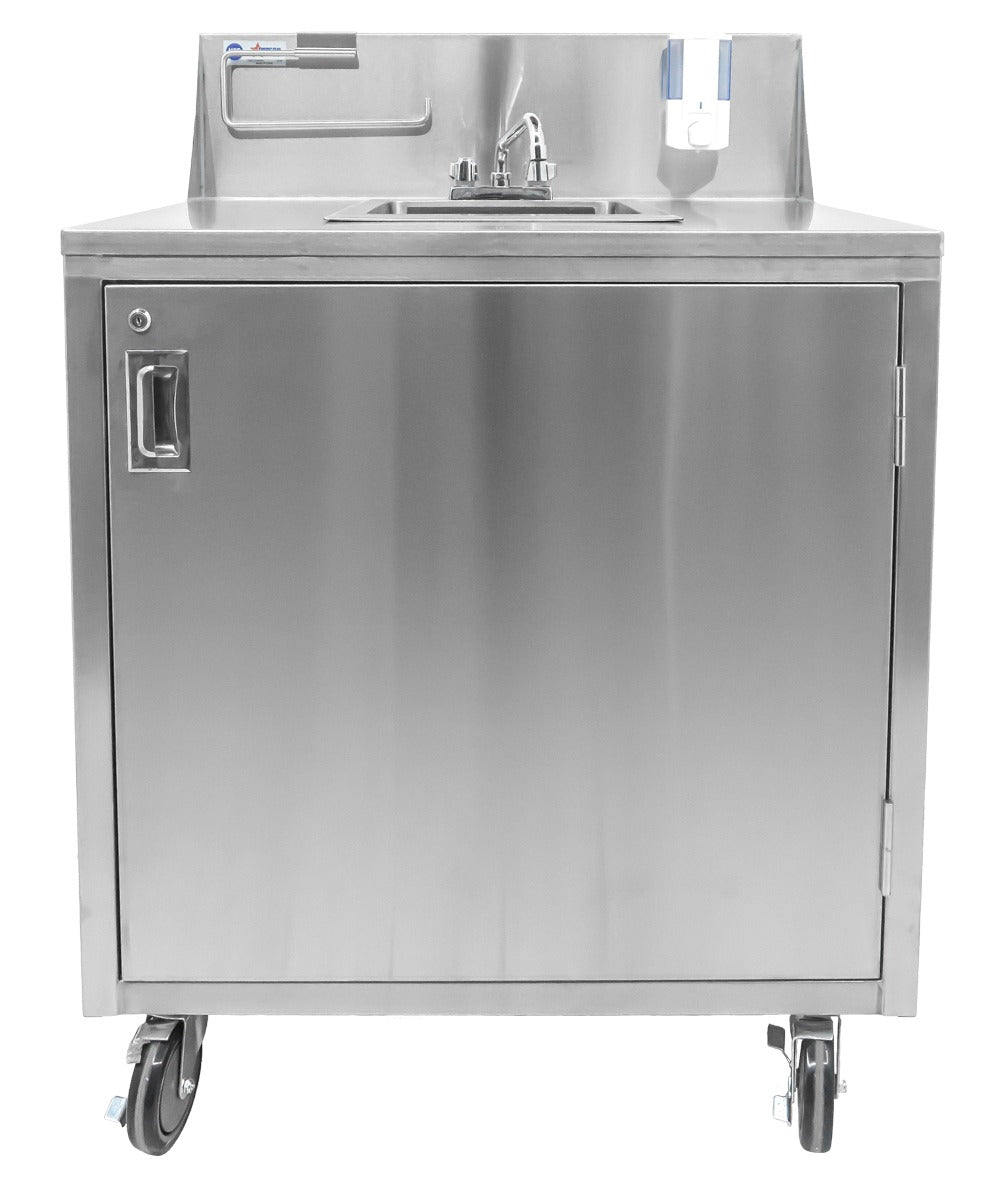 Omcan 46788 34 In. Portable Hand Sink with Water Heater and Pump, Fresh and Waste Tanks, Casters