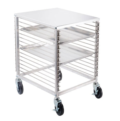 Omcan 46800 15-Slide Aluminum Counter Height Bun Pan Rack, End Load, Solid Flat Top