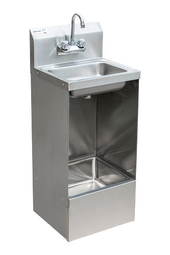 Omcan 47246 17 In. Hand Sink and Floor Mop Sink Combination, Gooseneck Faucet, 8 In. Backsplash