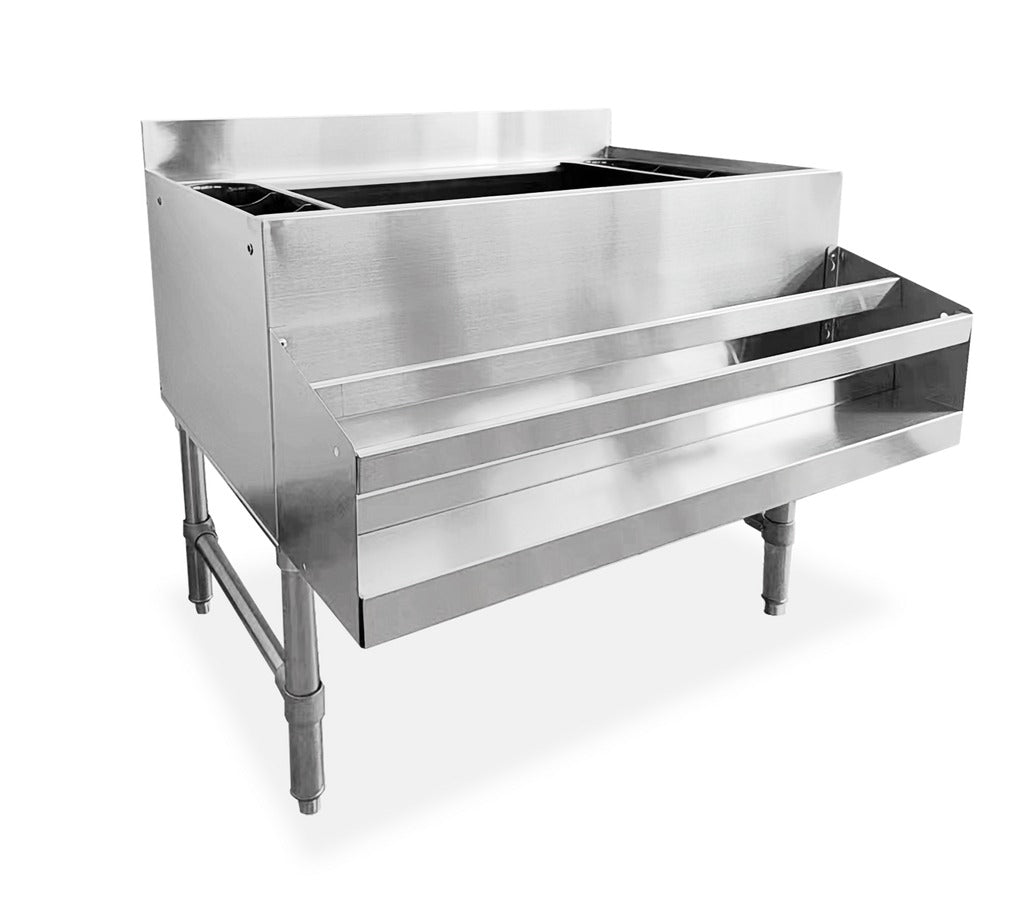 Omcan 47520 36 In. Underbar Ice Bin, Two Bottle Holders, Front Speed Rails, 3 In. Backsplash
