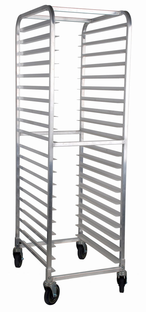Omcan 47802 20-Slide Aluminum Steam Table Pan Rack, 3 In. Spacing, Curved Top, Mobile
