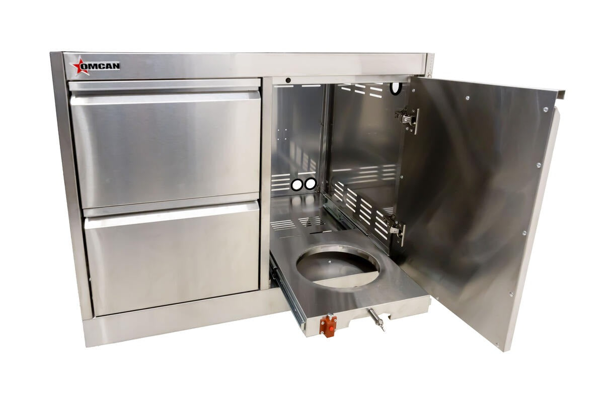 Omcan 47877 32 In. Stainless Steel Cabinet Stand for BBQ Grill 47876, Gas Tank Cabinet, 2 Drawers, Casters