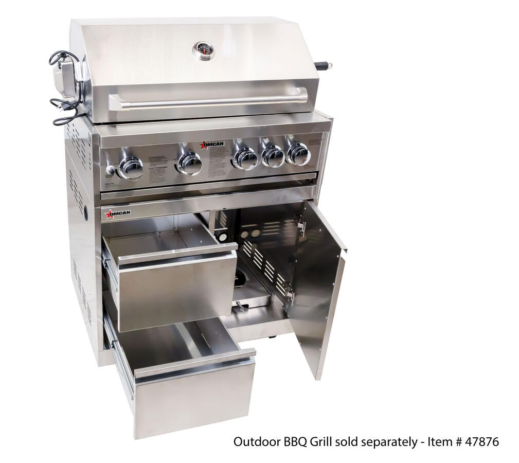 Omcan 47877 32 In. Stainless Steel Cabinet Stand for BBQ Grill 47876, Gas Tank Cabinet, 2 Drawers, Casters