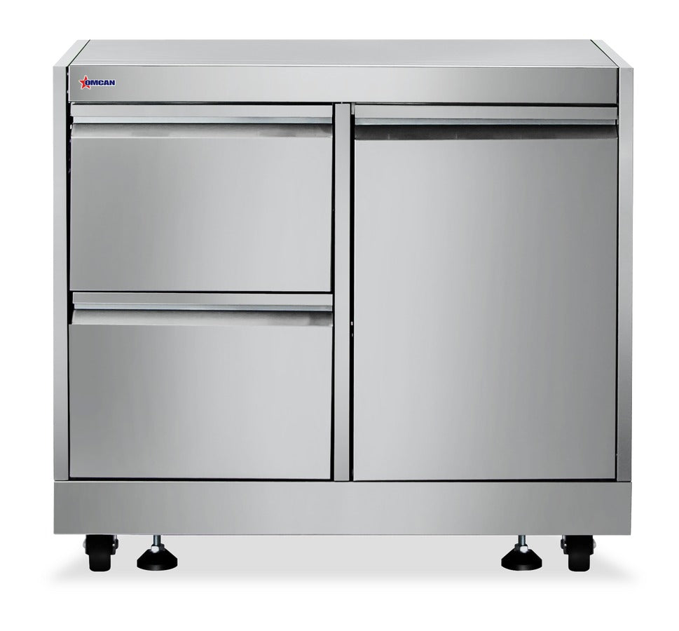 Omcan 47877 32 In. Stainless Steel Cabinet Stand for BBQ Grill 47876, Gas Tank Cabinet, 2 Drawers, Casters