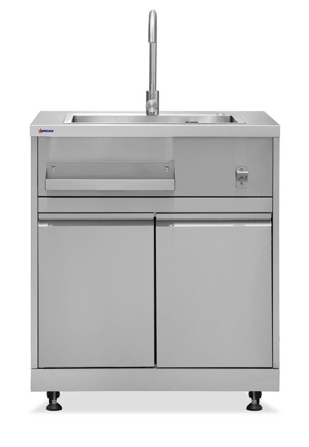 Omcan 47961 32 In. Mobile Hand Sink Cabinet Stand with Faucet, 2-Door Storage, Locking Casters