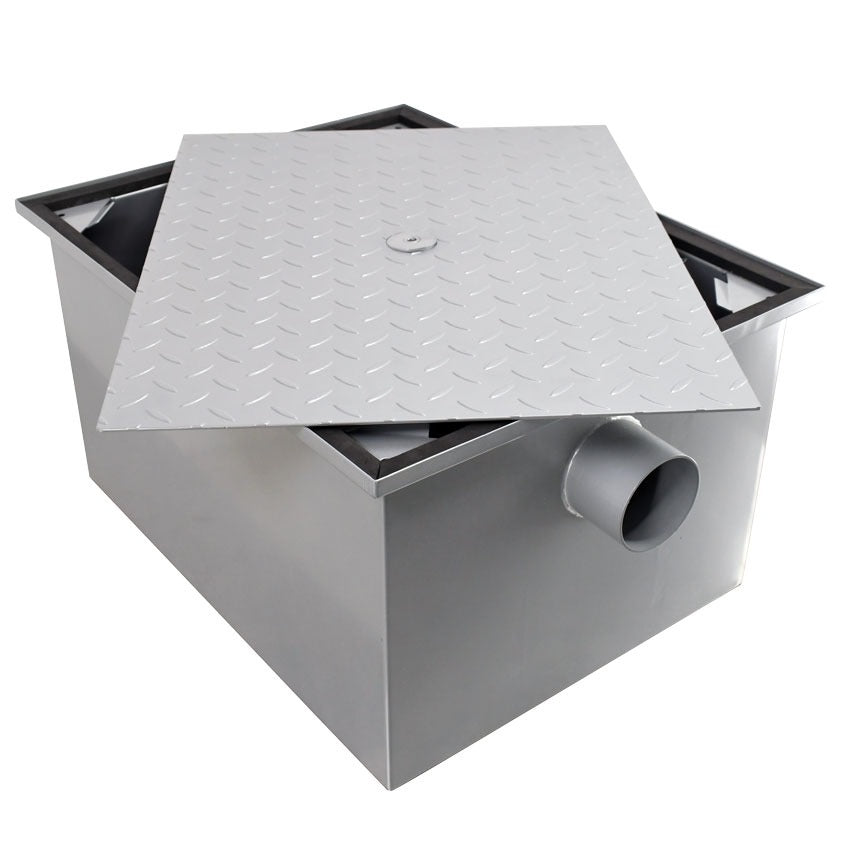 Omcan 48140 50 lb Grease Trap, 25 GPM Flow Rate, 4 In. Threaded Inlet and Outlet
