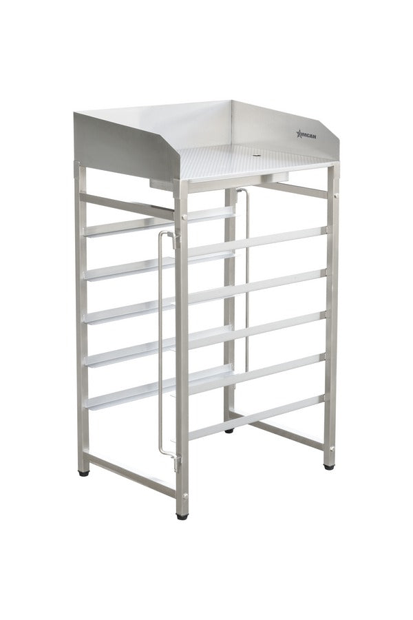 Omcan 48179 24 In. Stainless Steel Fry Dump Station, Perforated Top, 5-Level Pan Slide Rack