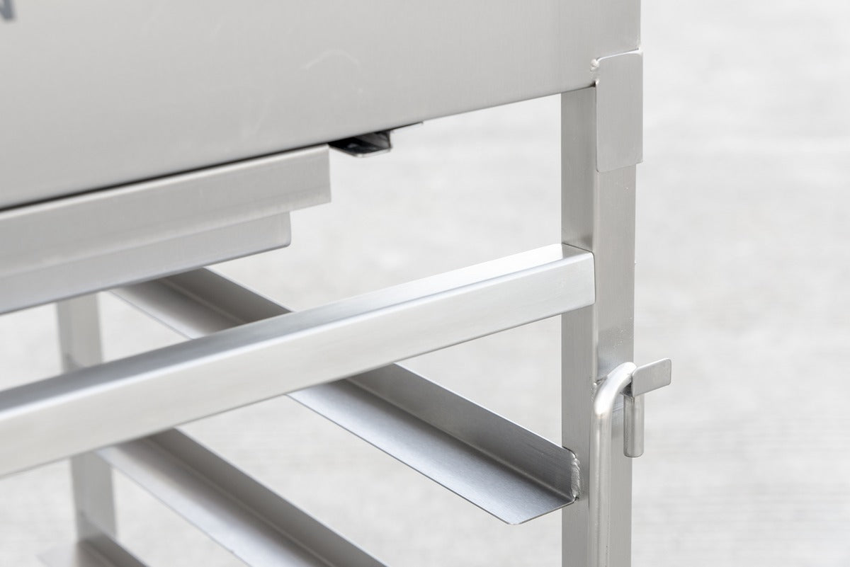 Omcan 48179 24 In. Stainless Steel Fry Dump Station, Perforated Top, 5-Level Pan Slide Rack