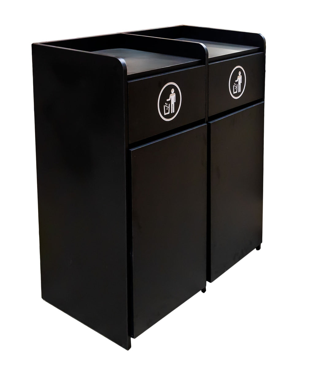Omcan 48220 44 In. Double Trash Receptacle, Two 36 Gallon Bins, Two Swing Doors, Black