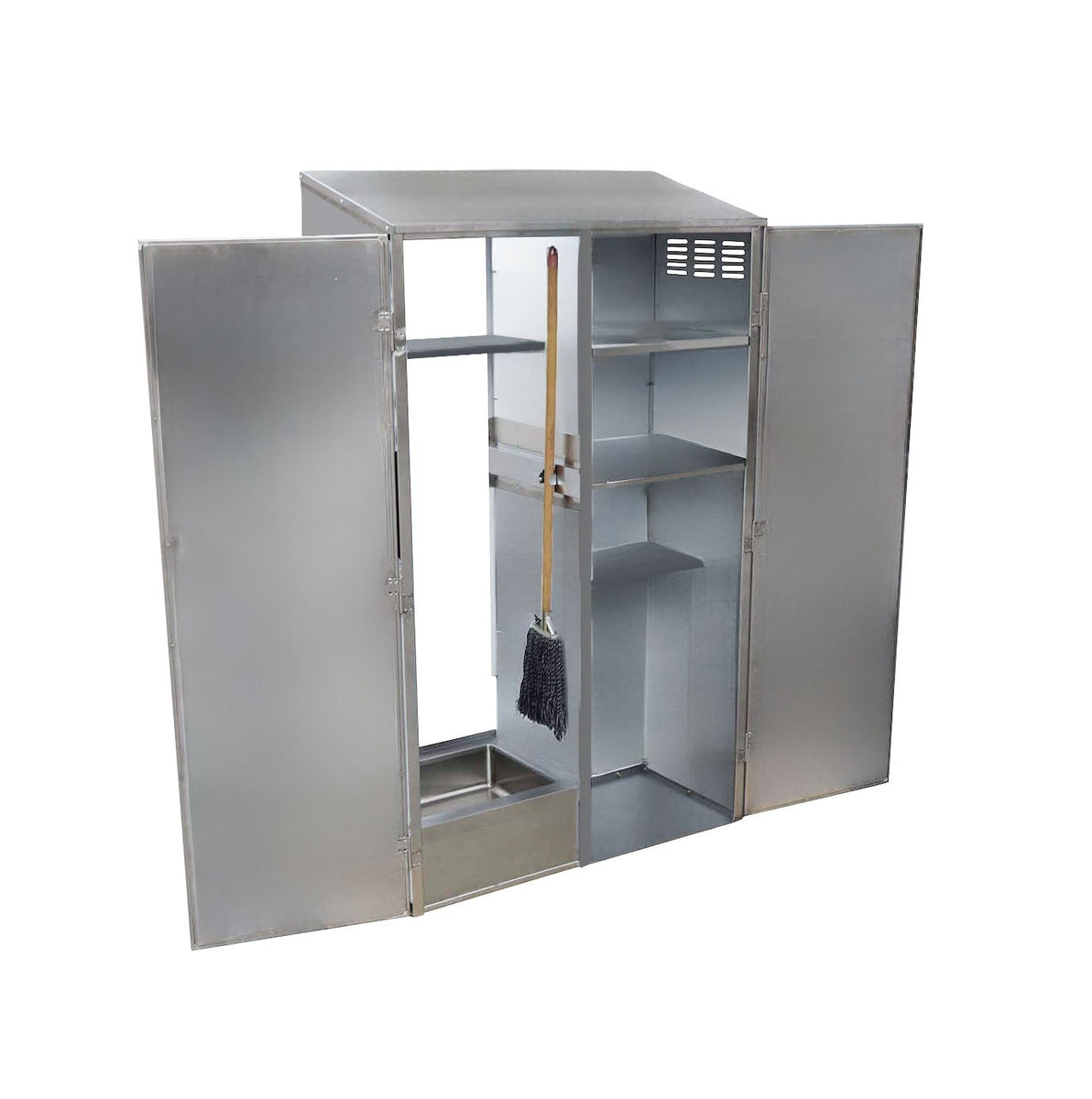 Omcan 48231 50 In. Janitor Cabinet with Left Mop Sink, Service Faucet and Hose, 304 Stainless Steel