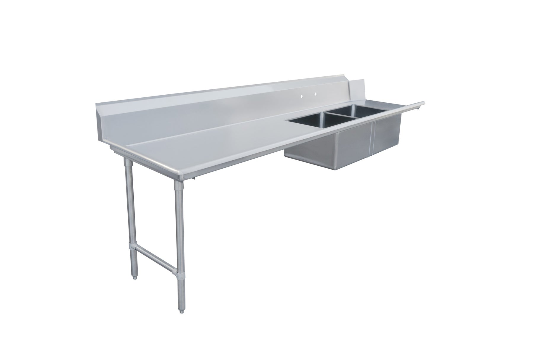 Omcan 48489 96 In. Left Side Soiled Dish Table with Two Pre-Rinse Sinks, 16-Gauge 304 Stainless Steel