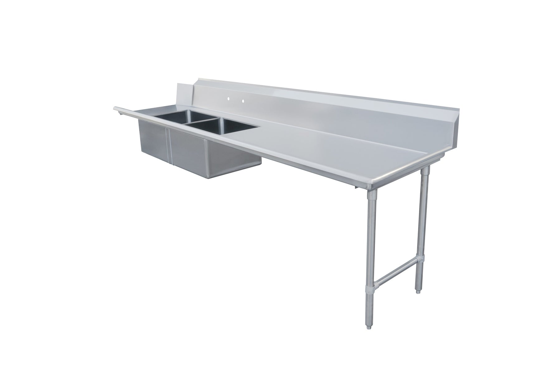 Omcan 48490 96 In. Right Side Soiled Dish Table with Two Pre-Rinse Sinks, 16-Gauge 304 Stainless Steel