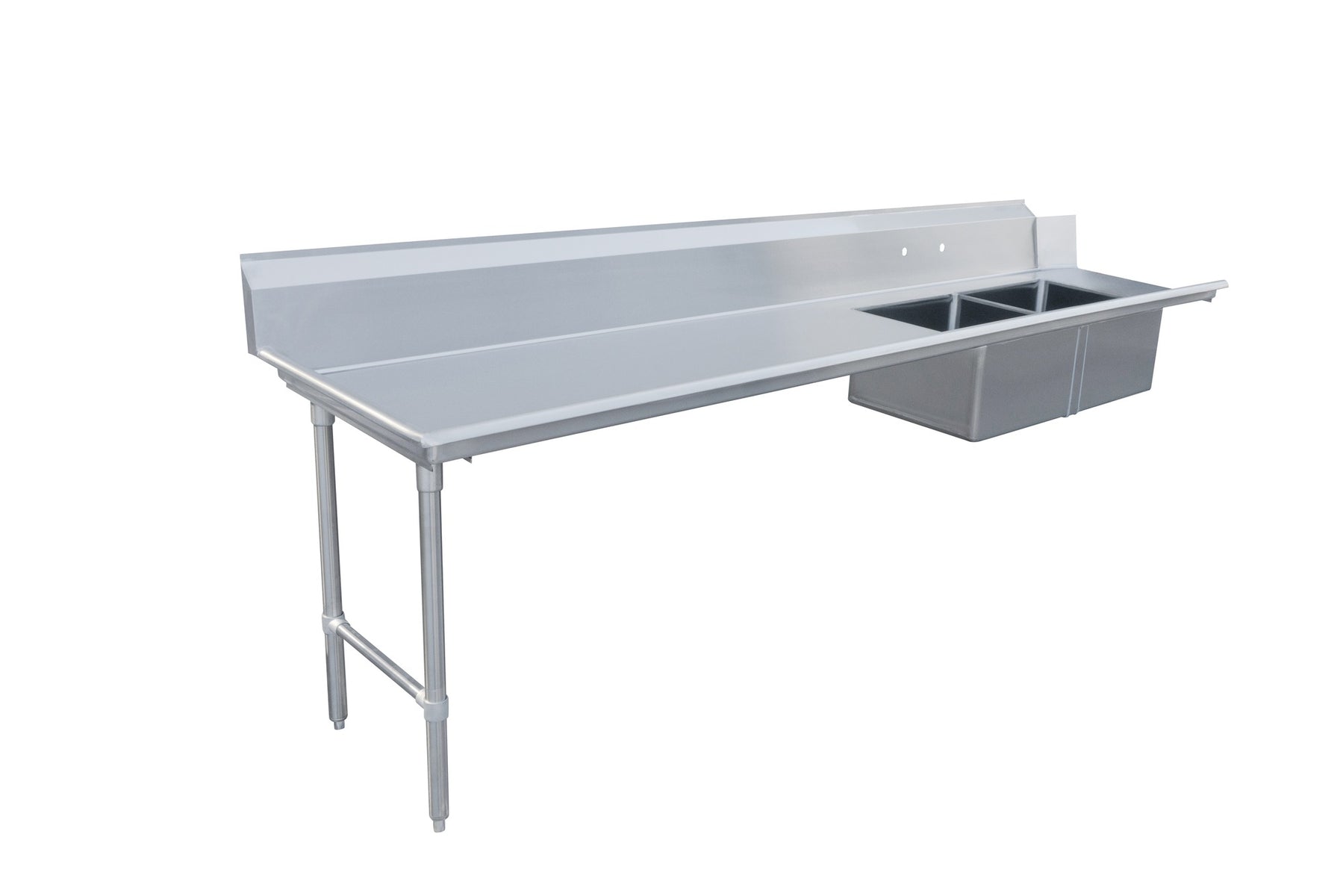 Omcan 48493 120 In. Left Side Soiled Dish Table with Two Pre-Rinse Sinks, 16-Gauge 304 Stainless Steel, 10-3/4 In. Backsplash