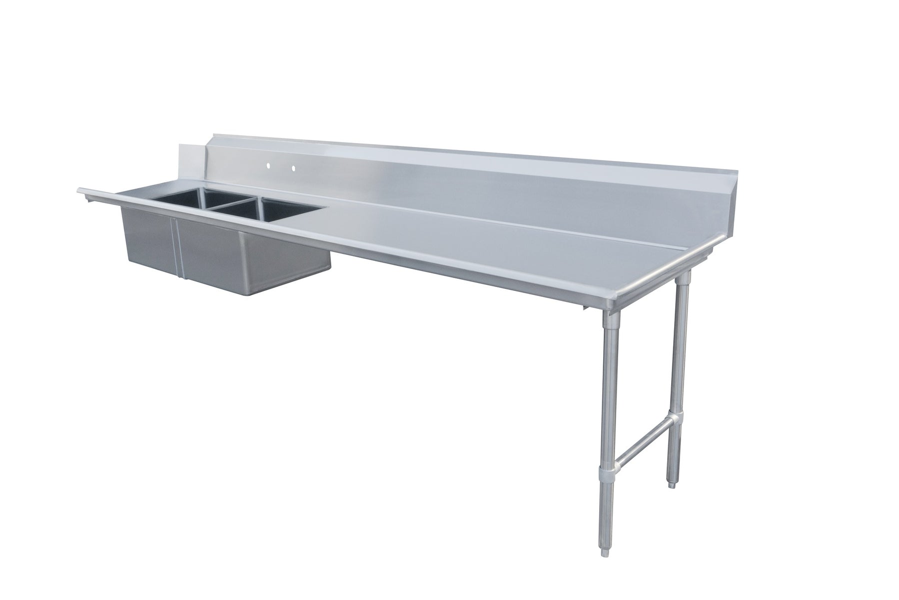 Omcan 48494 120 In. Right Side Soiled Dish Table with Two Pre-Rinse Sinks, 16-Gauge 304 Stainless Steel, 10-3/4 In. Backsplash