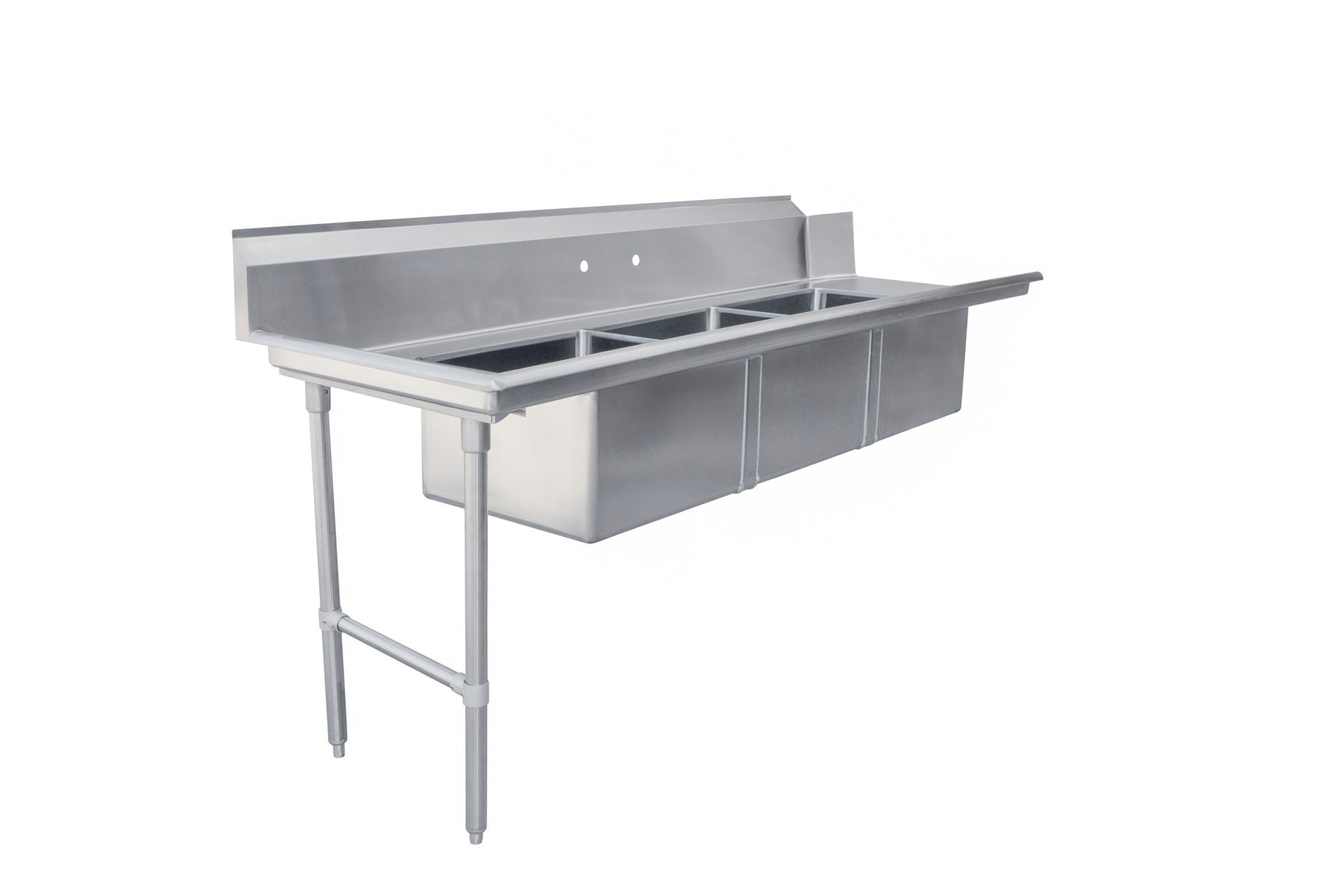 Omcan 48497 84 In. Left Side Soiled Dish Table with Three Pre-Rinse Sinks, 16-Gauge 304 Stainless Steel, 10-3/4 In. Backsplash