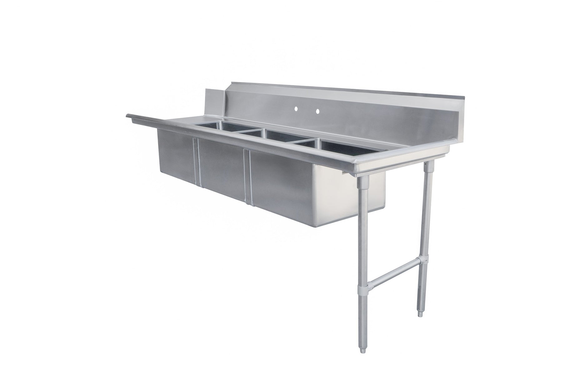 Omcan 48498 84 In. Right Side Soiled Dish Table with Three Pre-Rinse Sinks, 16-Gauge 304 Stainless Steel, 10-3/4 In. Backsplash