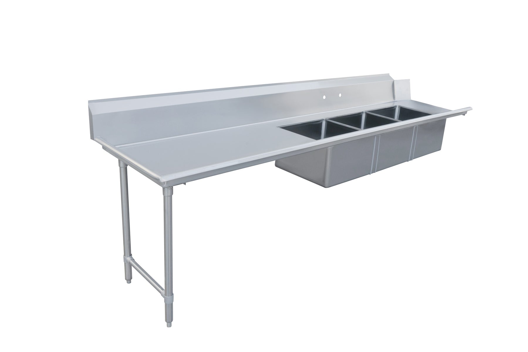 Omcan 48499 96 In. Left Side Soiled Dish Table with Three Pre-Rinse Sinks, 16-Gauge 304 Stainless Steel, 10-3/4 In. Backsplash