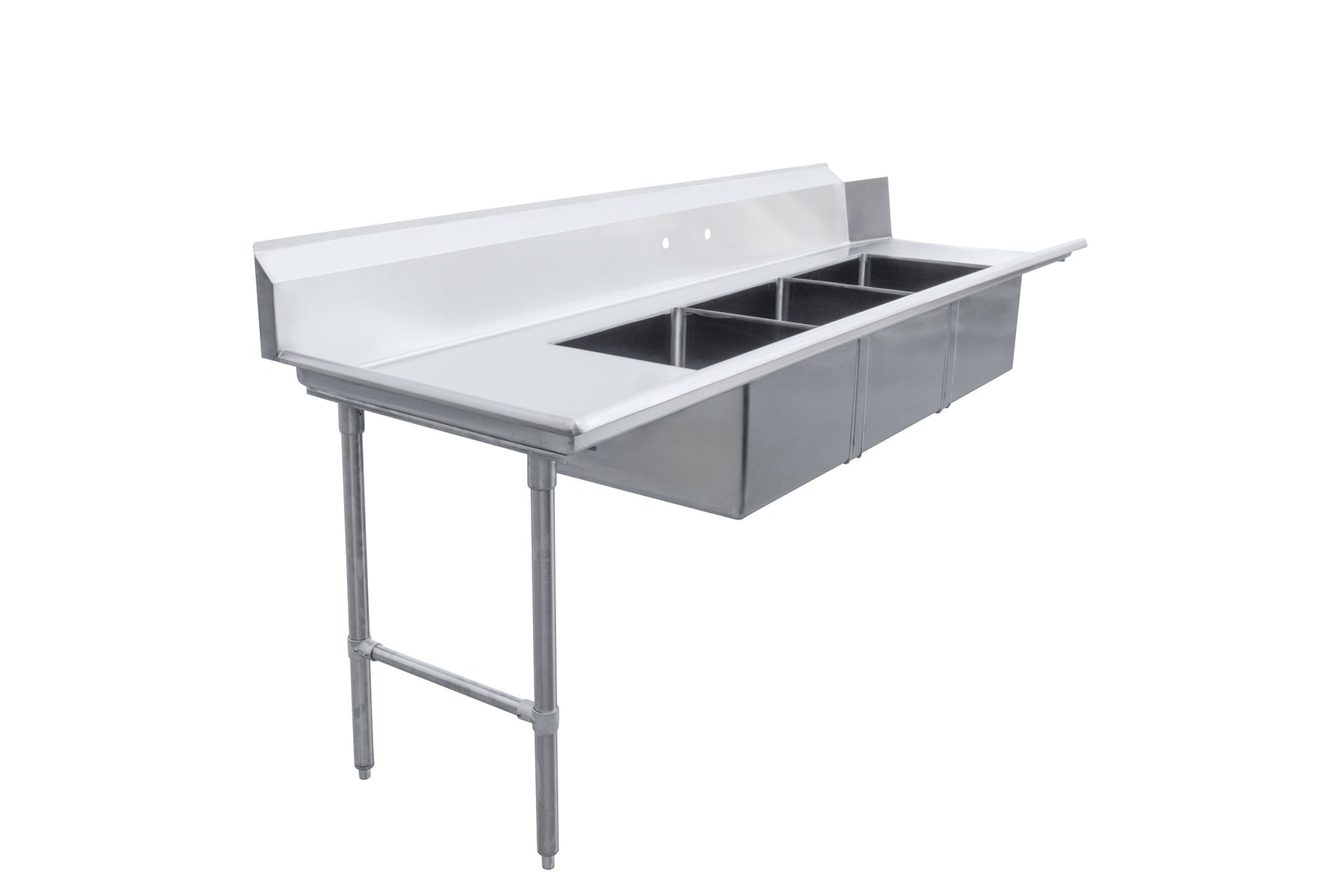 Omcan 48501 108 In. Left Side Soiled Dish Table with Three Pre-Rinse Sinks, 16-Gauge 304 Stainless Steel, 10-3/4 In. Backsplash