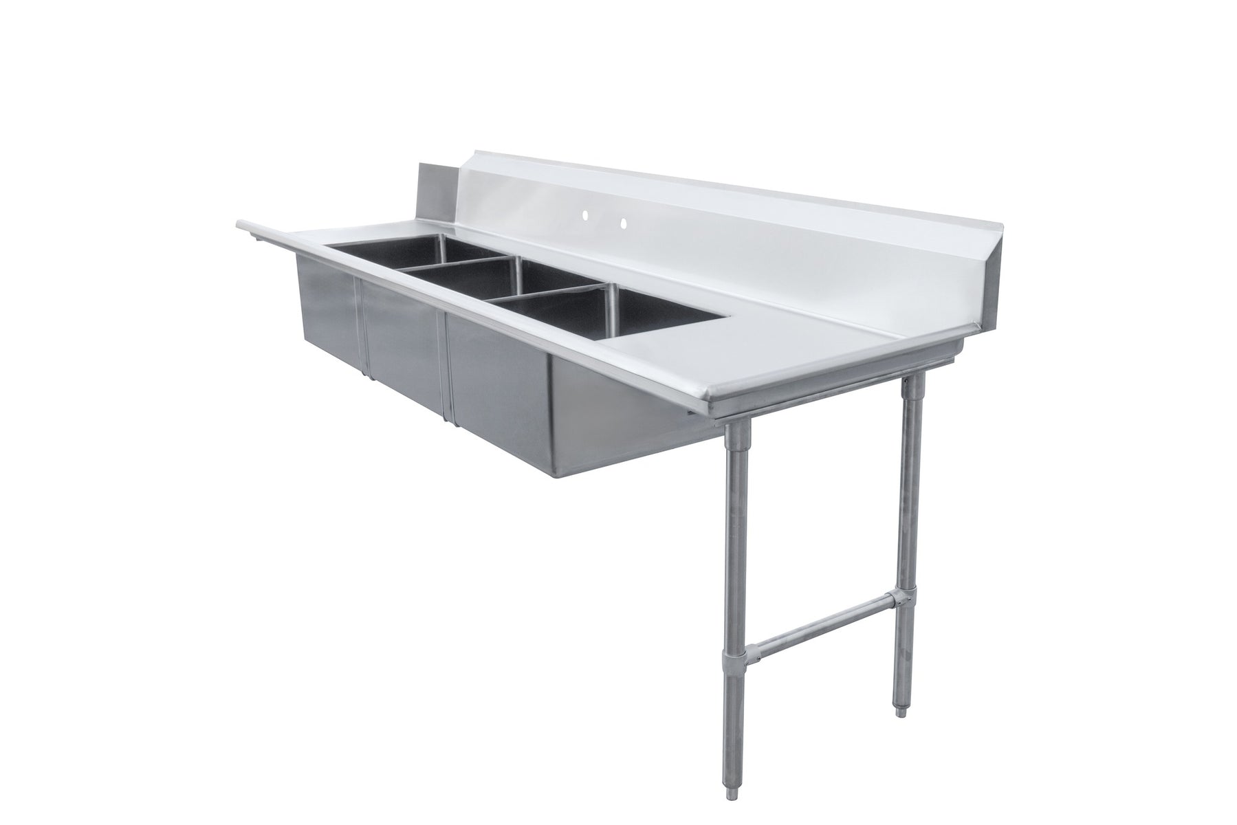 Omcan 48502 108 In. Right Side Soiled Dish Table with Three Pre-Rinse Sinks, 16-Gauge 304 Stainless Steel, 10-3/4 In. Backsplash