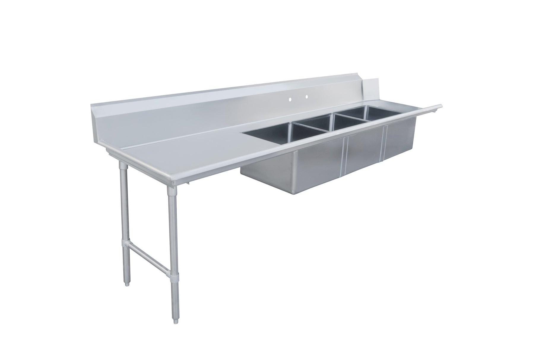 Omcan 48503 120 In. Left Side Soiled Dish Table with Three Pre-Rinse Sinks, 16-Gauge 304 Stainless Steel, 10-3/4 In. Backsplash