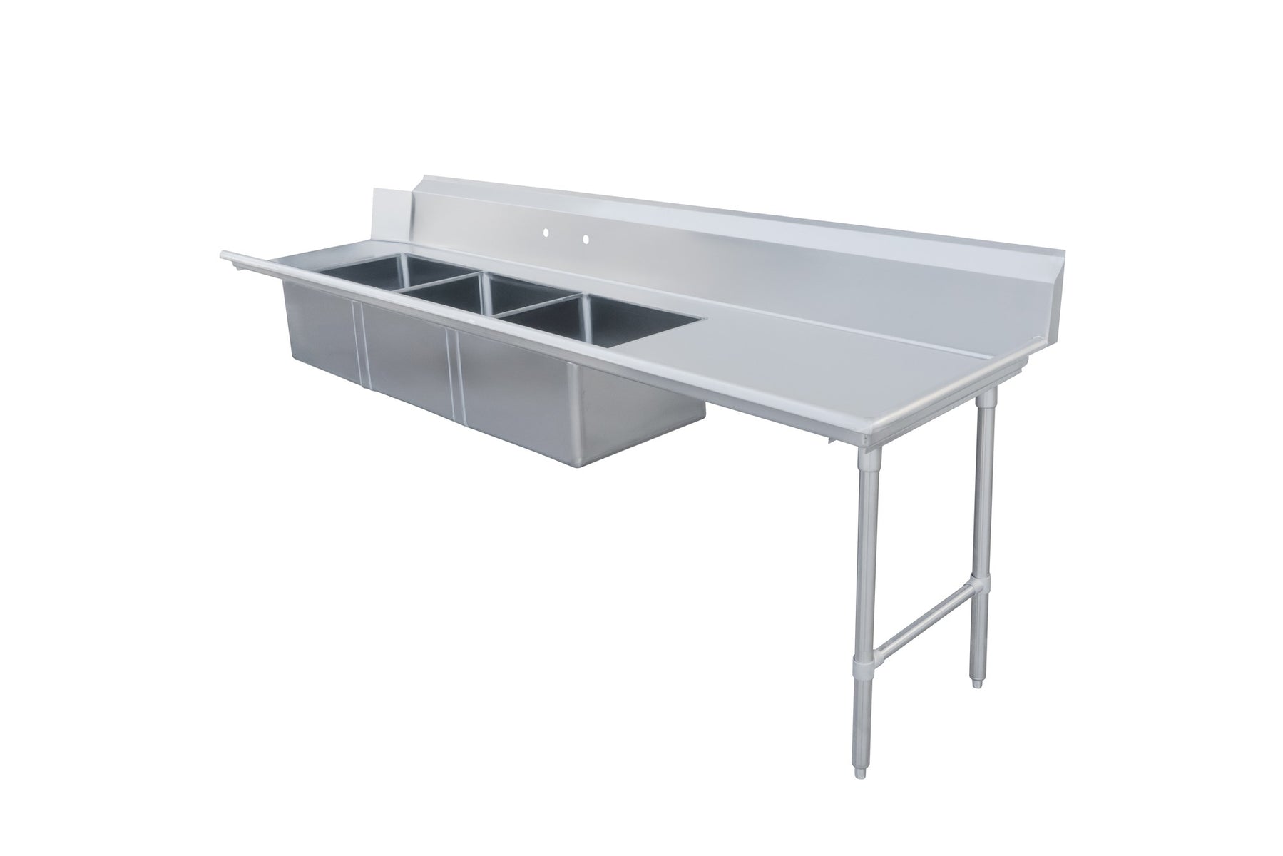 Omcan 48504 120 In. Right Side Soiled Dish Table with Three Pre-Rinse Sinks, 16-Gauge 304 Stainless Steel, 10-3/4 In. Backsplash