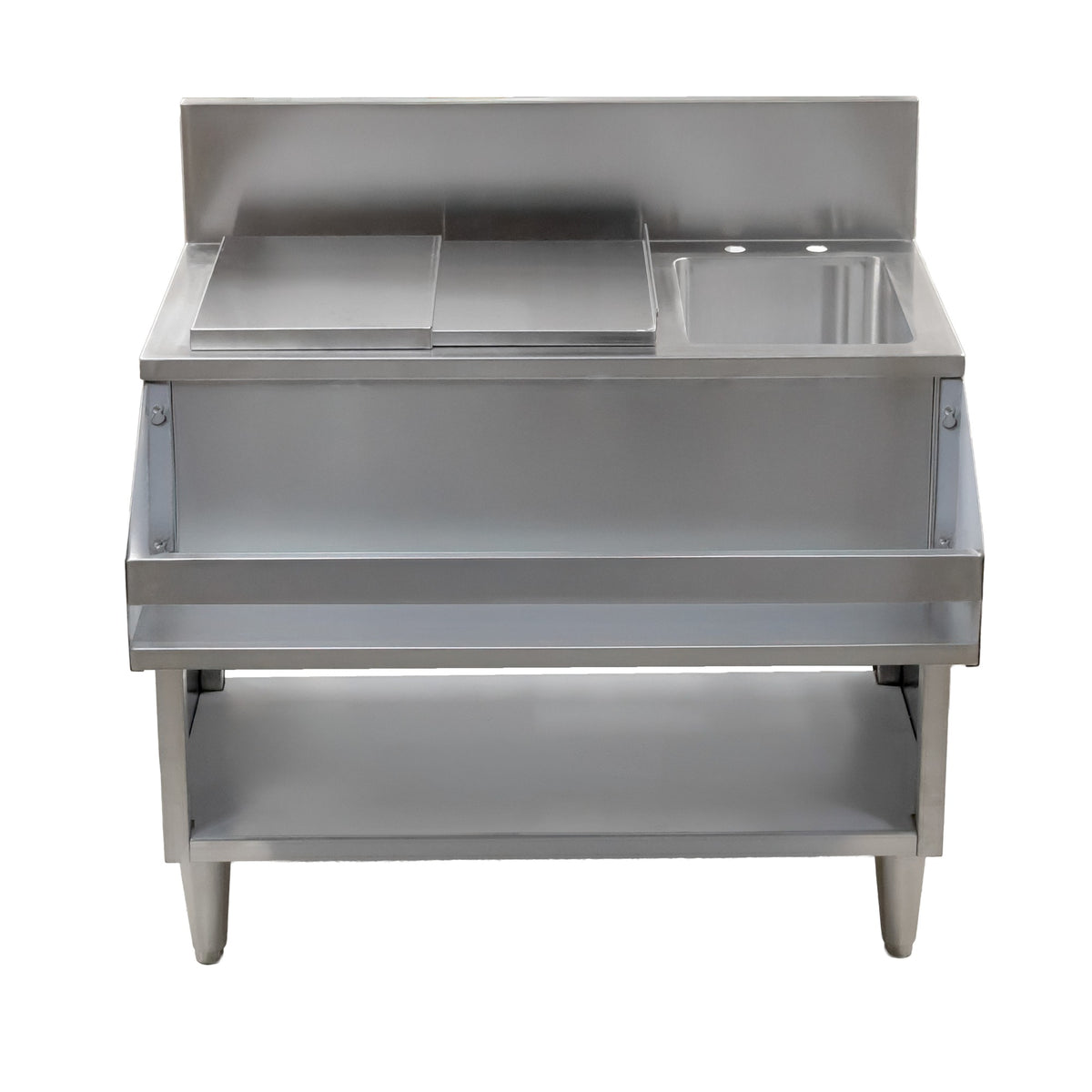 Omcan 48618 36 In. Cocktail Mix Unit, 20 In. Ice Bin with Sliding Cover, Wet Waste Sink, Speed Rail