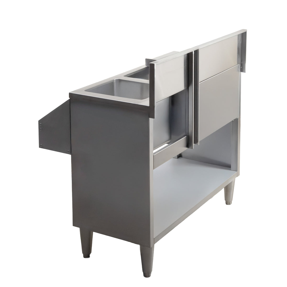 Omcan 48618 36 In. Cocktail Mix Unit, 20 In. Ice Bin with Sliding Cover, Wet Waste Sink, Speed Rail