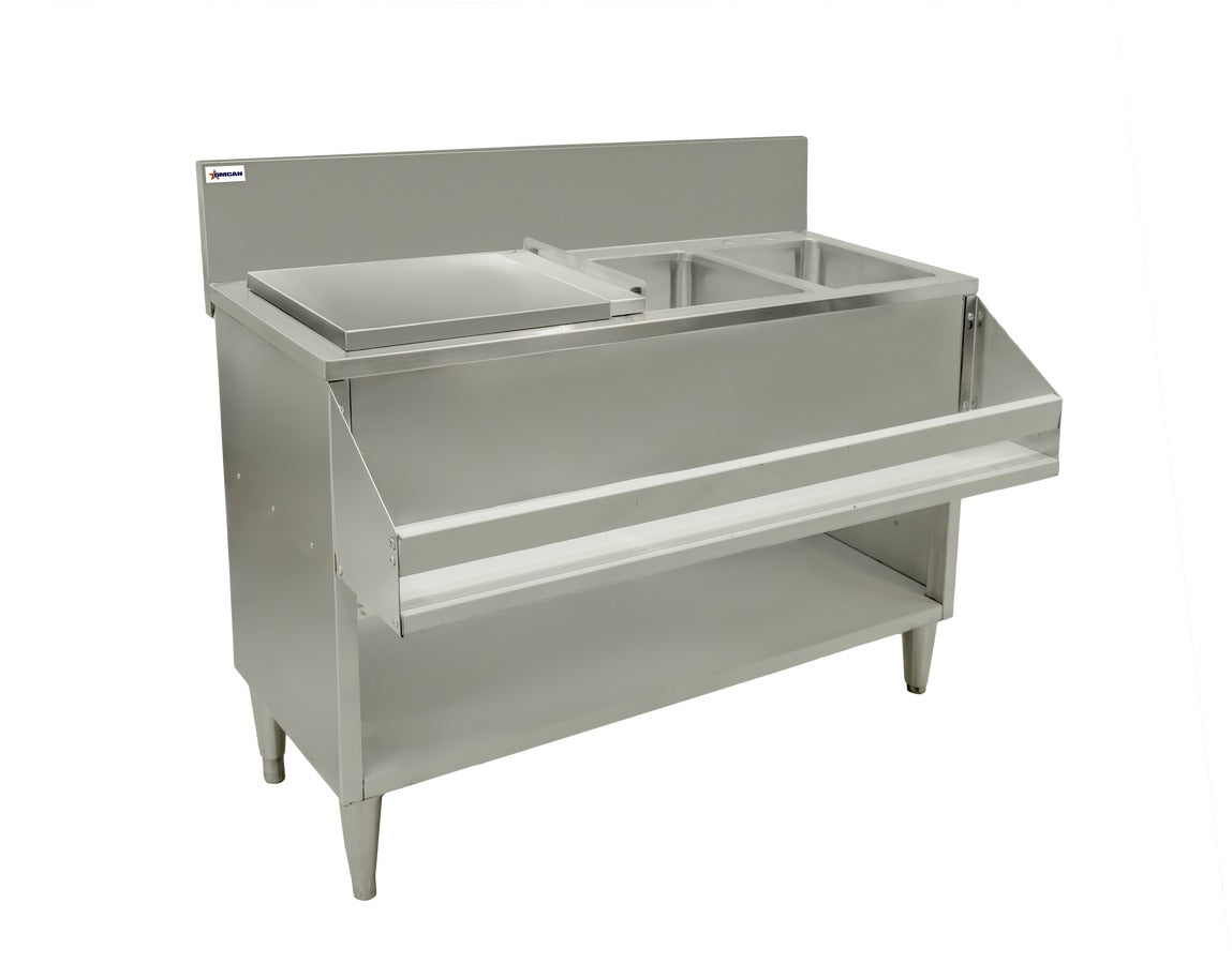 Omcan 48619 60 In. Cocktail Mix Unit, 44 In. Ice Bin with Sliding Cover, Wet Waste Sink, Speed Rail
