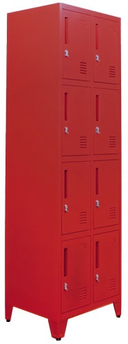 Omcan 48882 23 In. 4 Tier 2 Bank Steel Locker, Red, 8 Compartments, Card Holders