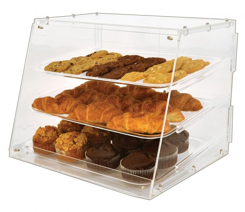 Omcan 80568 21 In. Acrylic Display Case, 3 Removable Trays, Magnetic Rear Doors