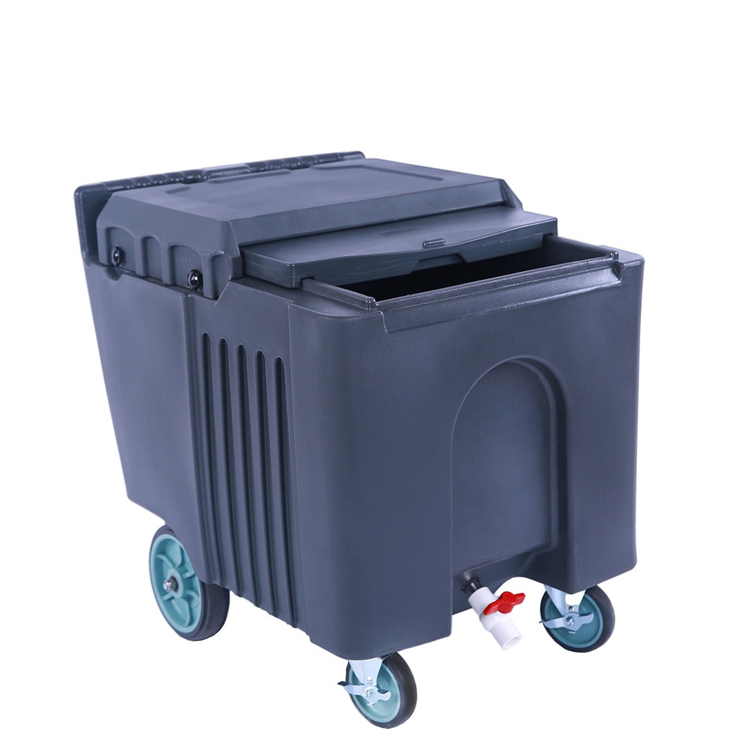 Omcan 80585 125 lb Insulated Ice Caddy, Sliding Lid, Drain Shelf, Front Drain Faucet, Wheeled