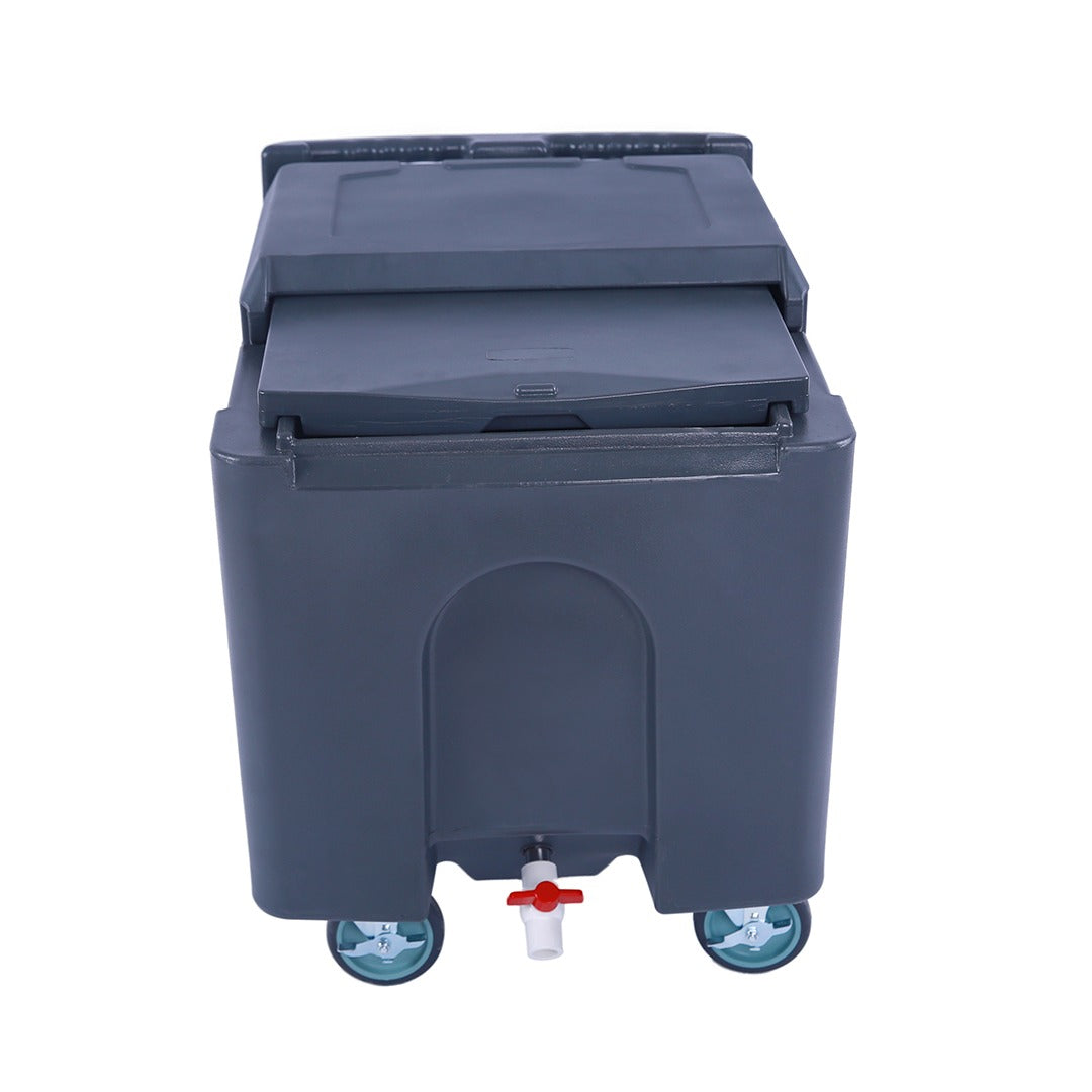 Omcan 80585 125 lb Insulated Ice Caddy, Sliding Lid, Drain Shelf, Front Drain Faucet, Wheeled