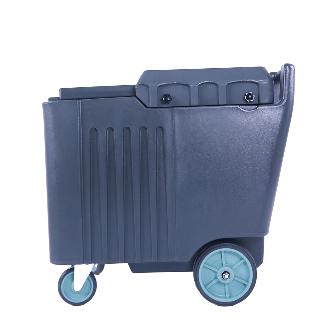 Omcan 80585 125 lb Insulated Ice Caddy, Sliding Lid, Drain Shelf, Front Drain Faucet, Wheeled