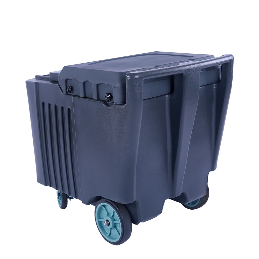 Omcan 80585 125 lb Insulated Ice Caddy, Sliding Lid, Drain Shelf, Front Drain Faucet, Wheeled