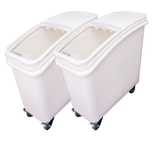 Omcan 80985 21 Gallon Ingredient Bin Set of 2 with Clear Sliding Lids, 32 oz Scoops, Braked Casters