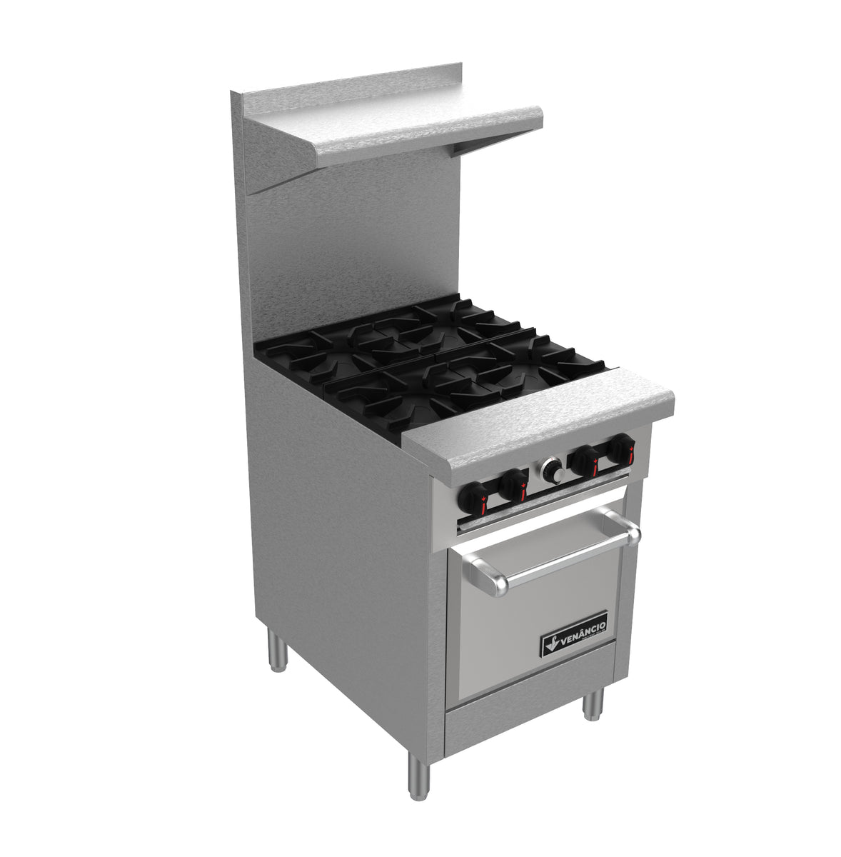 Venancio R24CO-24B 24 In. Restaurant Series Gas Range, 4 Non-Clog Burners, Convection Oven, Standing Pilot