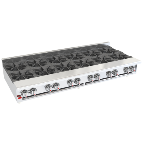 Venancio G72CT-72B 72 In. Genesis Series Countertop Gas Hot Plate, 12 Non-Clog Burners, Standing Pilots