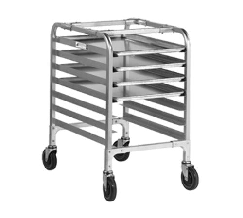 Alexander Industries T-420 20 In. 6-Pan Work Table Height End Loading Bun Pan Rack, 4 In. Slide Spacing, Mobile, Aluminum