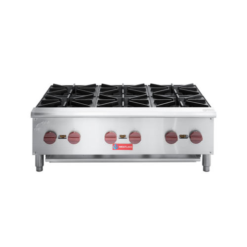 Westlake EHP-6S 35 In. Countertop Gas Hot Plate, 6 Burners, 150,000 BTU, Cast Iron Grates