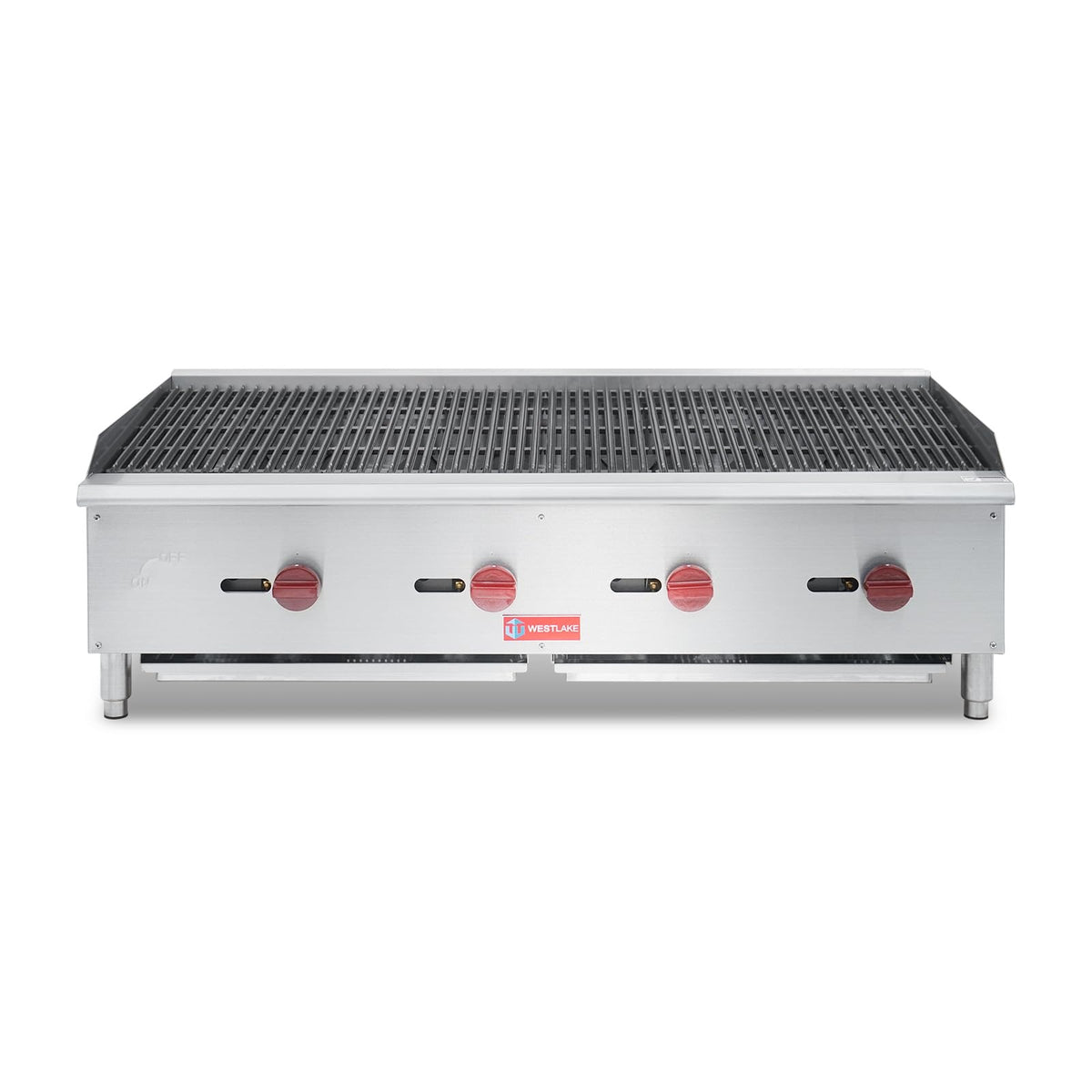 Westlake ECB-48S 47 In. Countertop Gas Radiant Charbroiler, 4 Burners, 120,000 BTU, Cast Iron Grate, Manual Controls
