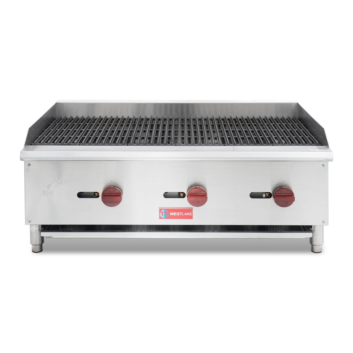 Westlake ECB-36S 36 In. Countertop Gas Radiant Charbroiler, 3 Burners, 90,000 BTU, Cast Iron Grate, Manual Controls