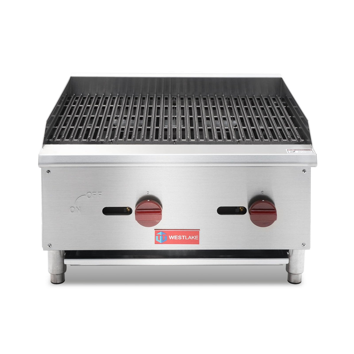 Westlake ECB-24S 24 In. Countertop Gas Radiant Charbroiler, 2 Burners, 60,000 BTU, Cast Iron Grate, Manual Controls