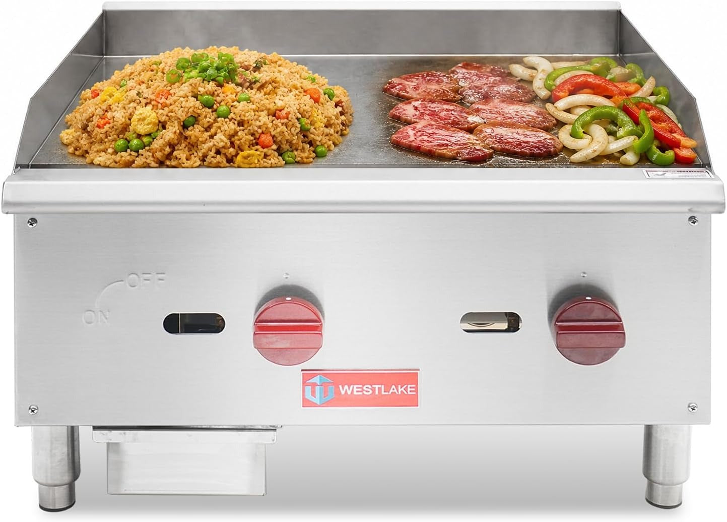 Westlake EGG24S 24 In. Countertop Manual Gas Griddle, 5/8 In. Plate, 2 Burners, 60,000 BTU